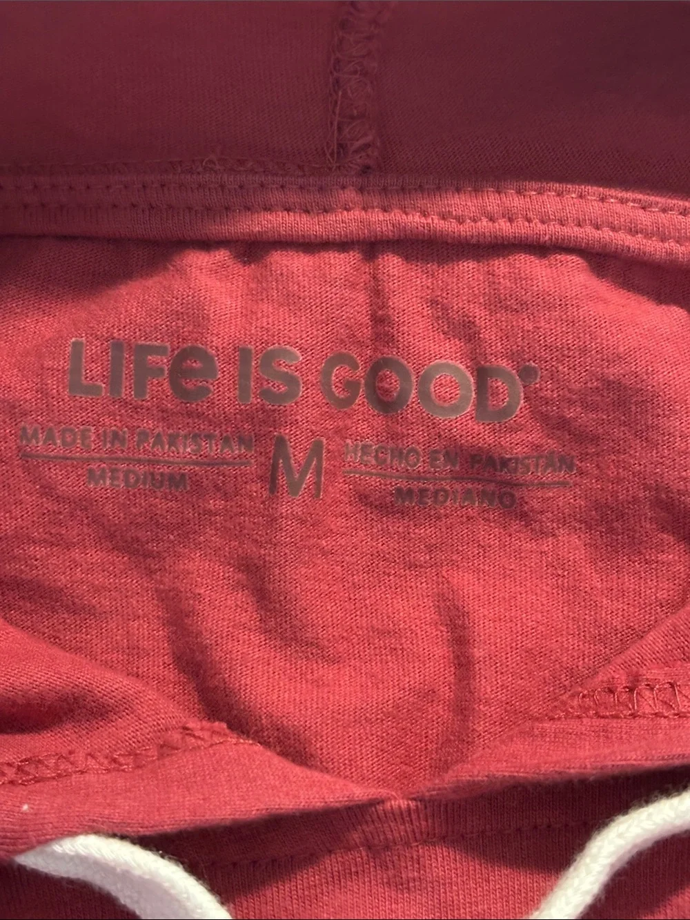 Life Is Good Men's Long Sleeve Hoodie Tee in Red with White Flag Graphic - Picture 4 of 4